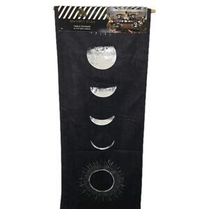 Phases Of Moon Table Runner 14x72" Black Metallic Silver Velvet Grammercy Studio
